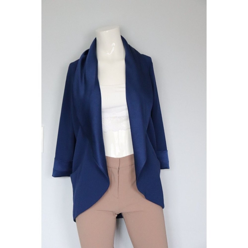 Wilfred Aritzia Women Size 00 XXS Royal Blue Chevalier Jacket Crepe Satin Blazer